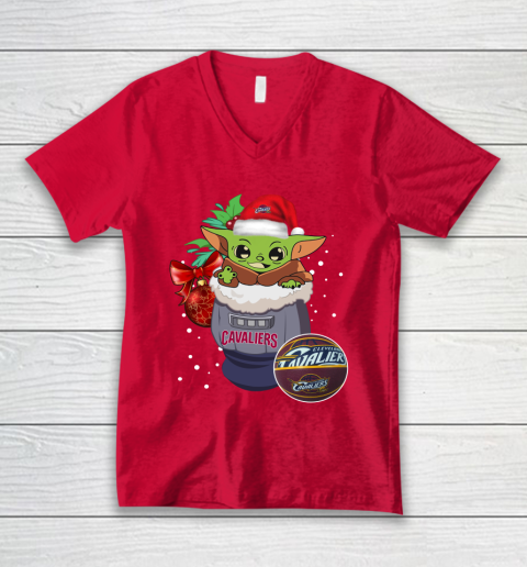 Cleveland Cavaliers Christmas Baby Yoda Star Wars Funny Happy NBA V-Neck T-Shirt 7