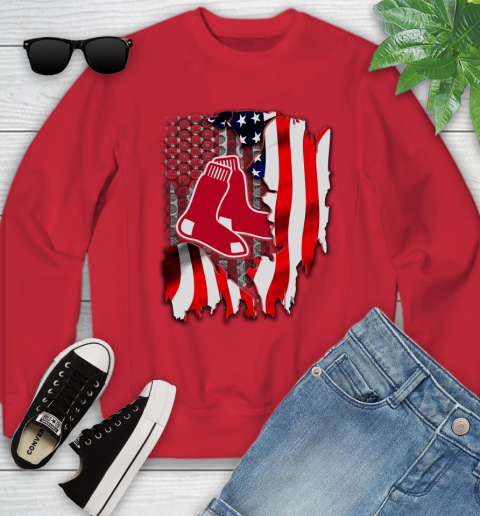 Boston Red Sox MLB Baseball American Flag Youth Sweatshirt 8