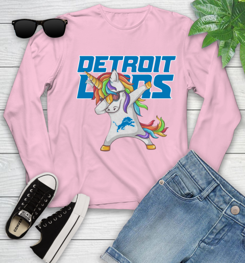 Detroit Lions NFL Football Funny Unicorn Dabbing Sports Youth Long Sleeve 10