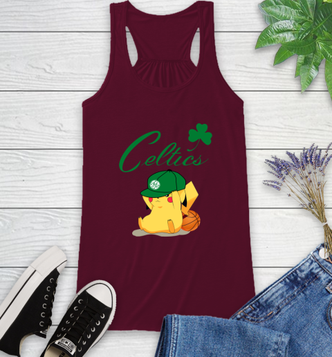 NBA Pikachu Basketball Sports Boston Celtics Racerback Tank 3