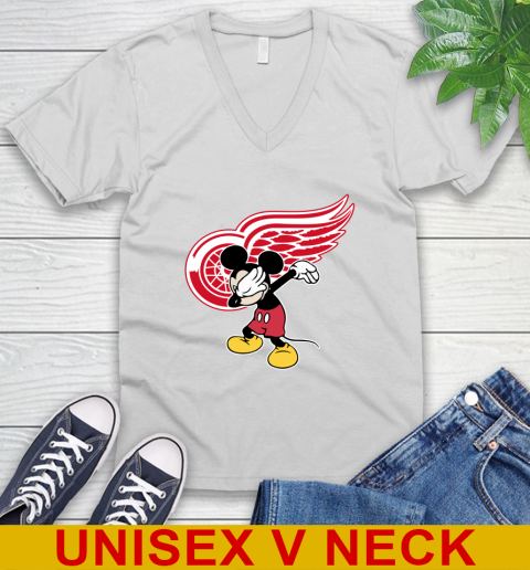 Detroit Red Wings NHL Hockey Dabbing Mickey Disney Sports V-Neck T-Shirt
