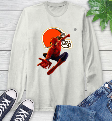 NFL Spider Man Avengers Endgame Football Cleveland Browns Long Sleeve T-Shirt 12