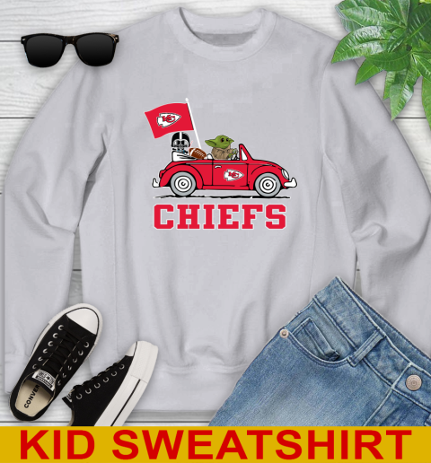 NFL Football Kansas City Chiefs Darth Vader Baby Yoda Driving Star Wars Shirt Youth Sweatshirt 4
