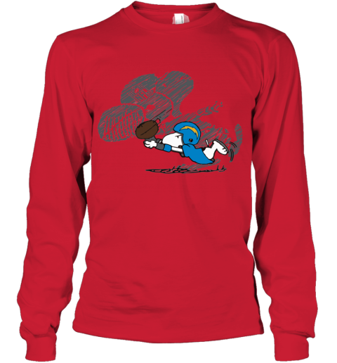 cjcs los angeles chargers snoopy plays the football game youth long sleeve 50 front red
