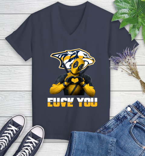 NHL Nashville Predators Deadpool Love You Fuck You Hockey Sports Women's V-Neck T-Shirt 12