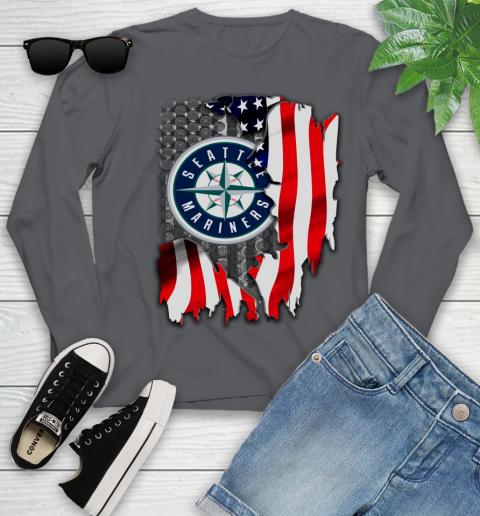 Seattle Mariners MLB Baseball American Flag Youth Long Sleeve 9
