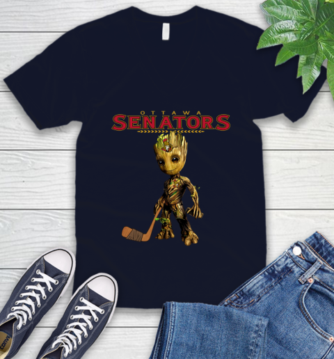 Ottawa Senators NHL Hockey Groot Marvel Guardians Of The Galaxy V-Neck T-Shirt 3