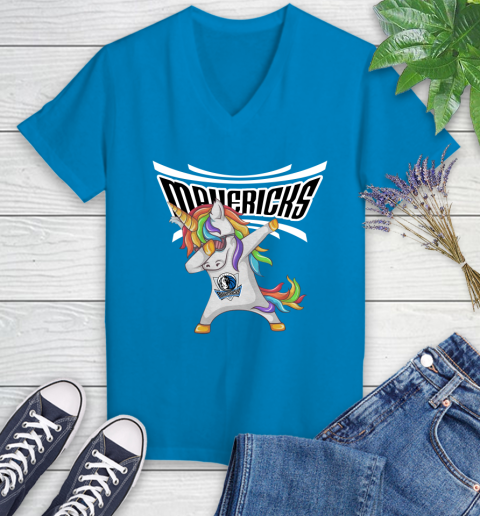 Dallas Mavericks NBA Basketball Funny Unicorn Dabbing Sports Women's V-Neck T-Shirt 7