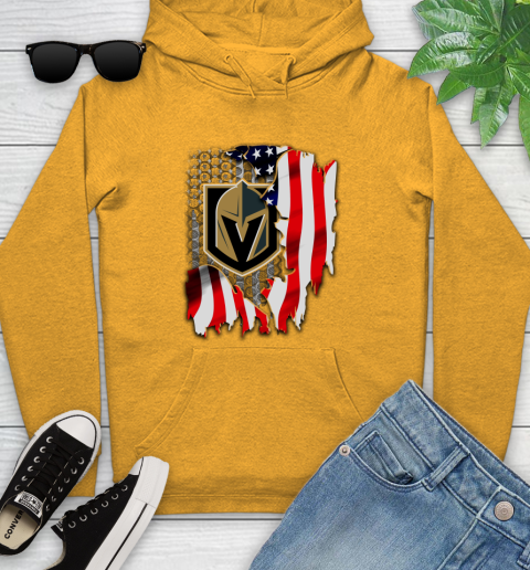 Vegas Golden Knights NHL Hockey American Flag Youth Hoodie 2