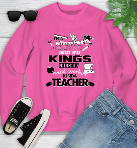 Los Angeles Kings NHL I'm A Difference Making Student Caring Hockey Loving Kinda Teacher Youth Sweatshirt 6