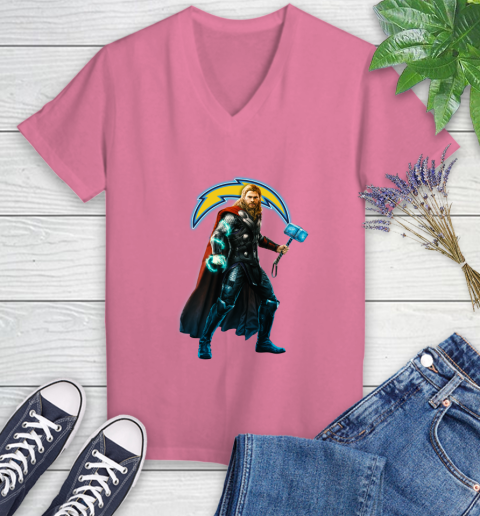 NFL Thor Avengers Endgame Football Los Angeles Chargers Women's V-Neck T-Shirt 13