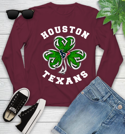 NFL Houston Texans Three Leaf Clover St Patrick's Day Football Sports Youth Long Sleeve 6