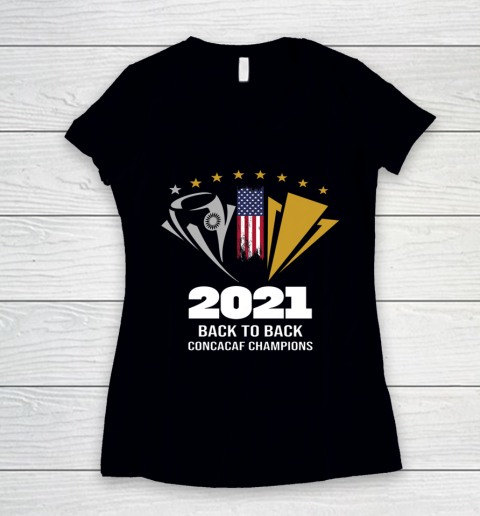 USA Back to Back 2021 Concacaf Champions Women's V-Neck T-Shirt