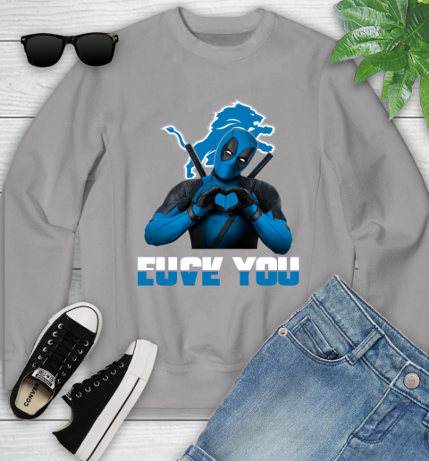 NHL Detroit Lions Deadpool Love You Fuck You Football Sports Youth Sweatshirt 3