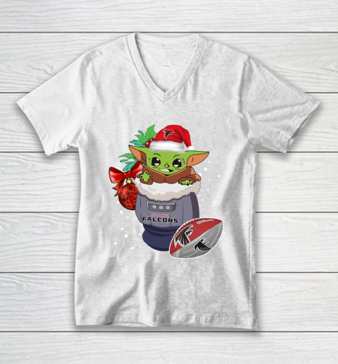 Atlanta Falcons Christmas Baby Yoda Star Wars Funny Happy NFL V-Neck T-Shirt 2