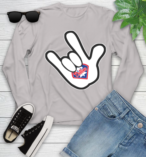 Philadelphia Phillies MLB Baseball Mickey Rock Hand Disney Youth Long Sleeve 12