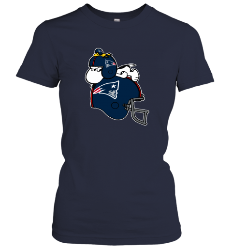 vpo3 snoopy and woodstock resting on new englands patriots helmet ladies t shirt 20 front navy