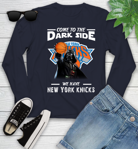 NBA Come To The Dark Side We Have New York Knicks Star Wars Darth Vader Basketball Youth Long Sleeve 2
