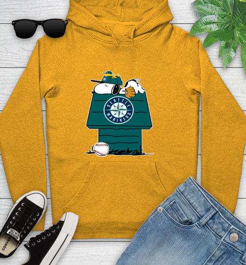 MLB Seattle Mariners Snoopy Woodstock The Peanuts Movie Baseball T Shirt Youth Hoodie 3