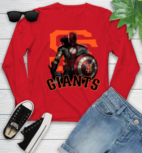 MLB Captain America Thor Spider Man Hawkeye Avengers Endgame Baseball San Francisco Giants Youth Long Sleeve 11