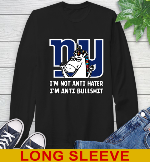 New York Giants NFL Football Unicorn I'm Not Anti Hater I'm Anti Bullshit Long Sleeve T-Shirt 2