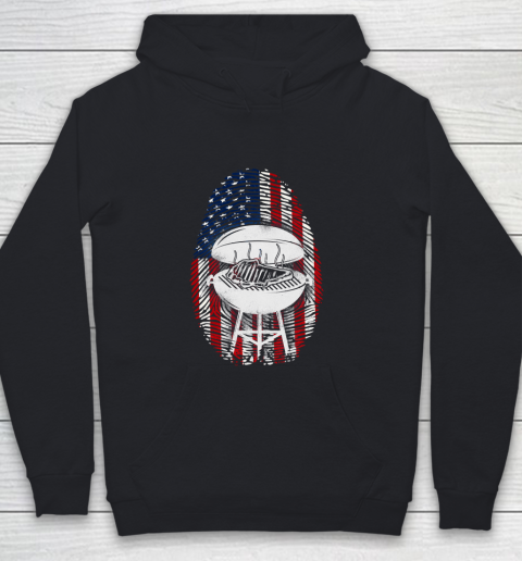 Independence Day 4th Of July BBQ Smoker American Flag Fingerprint Patriotic Youth Hoodie