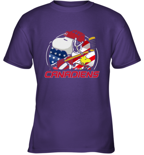 blvw montreal canadienssnoopy and woodstock nhl youth t shirt 26 front purple