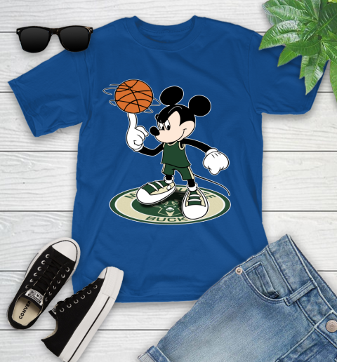 NBA Basketball Milwaukee Bucks Cheerful Mickey Disney Shirt Youth T-Shirt 9