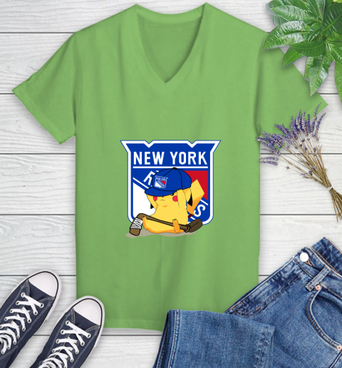 NHL Pikachu Hockey Sports New York Rangers Women's V-Neck T-Shirt 11