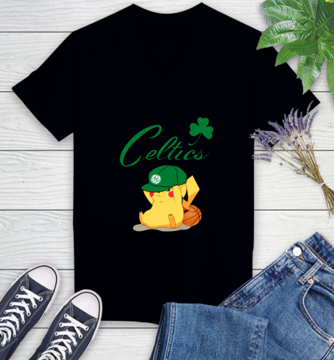 NBA Pikachu Basketball Sports Boston Celtics Women's V-Neck T-Shirt 2