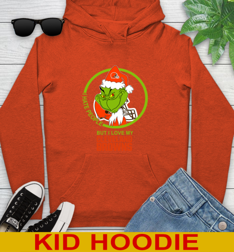Cleveland Browns NFL Christmas Grinch I Hate People But I Love My Favorite Football Team Youth Hoodie 5