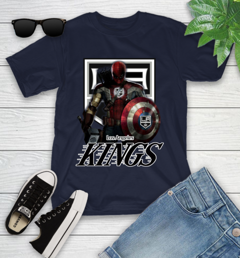 NHL Captain America Thor Spider Man Hawkeye Avengers Endgame Hockey Los Angeles Kings Youth T-Shirt 3