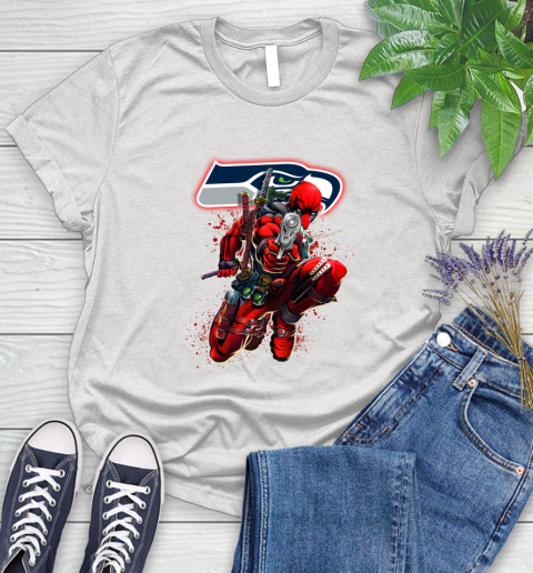 NFL Deadpool Marvel Comics Sports Football Seattle Seahawks Women's T-Shirt
