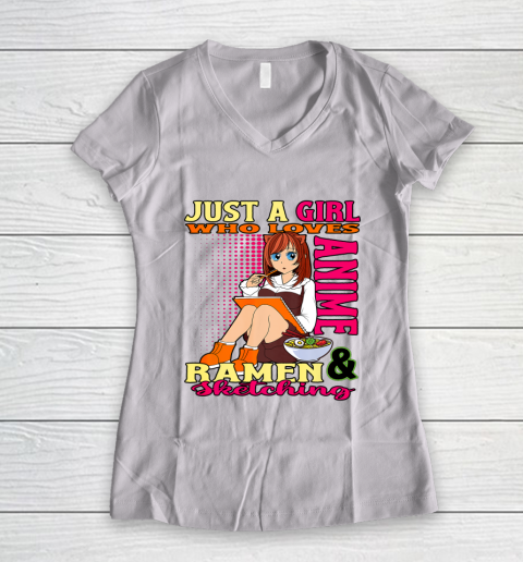 Just A Girl Who Loves Anime Ramen Sketching Teen Merchandise Women's V-Neck T-Shirt