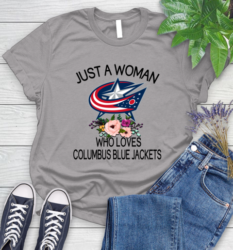 NHL Just A Woman Who Loves Columbus Blue Jackets Hockey Sports Women's T-Shirt 3