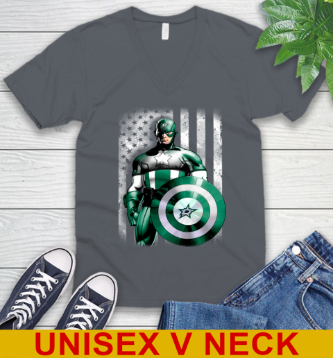 Dallas Stars NHL Hockey Captain America Marvel Avengers American Flag Shirt V-Neck T-Shirt 4