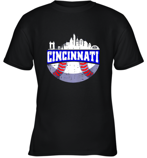Cincinnati Baseball Skyline Ohio Baseball Player Gift Youth T-Shirt
