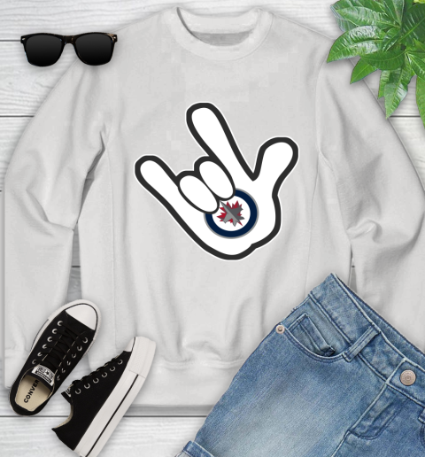 Winnipeg Jets NHL Hockey Mickey Rock Hand Disney Youth Sweatshirt