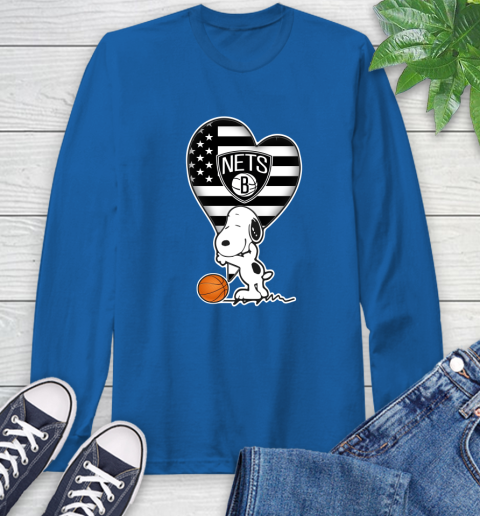 Brooklyn Nets NBA Basketball The Peanuts Movie Adorable Snoopy Long Sleeve T-Shirt 9
