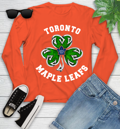 NHL Toronto Maple Leafs Three Leaf Clover St Patrick's Day Hockey Sports Youth Long Sleeve 3