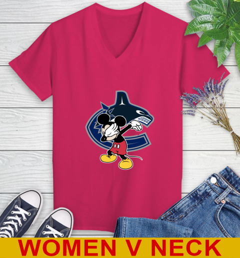 Vancouver Canucks NHL Hockey Dabbing Mickey Disney Sports Women's V-Neck T-Shirt 10