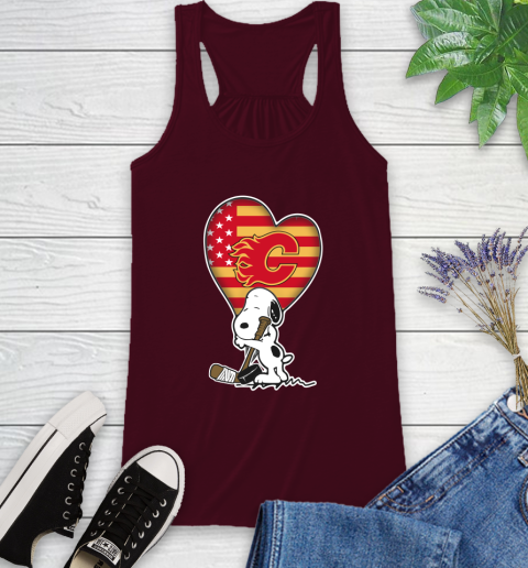 Calgary Flames NHL Hockey The Peanuts Movie Adorable Snoopy Racerback Tank 3
