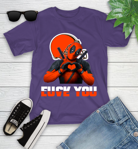 NHL Cleveland Browns Deadpool Love You Fuck You Football Sports Youth T-Shirt 3