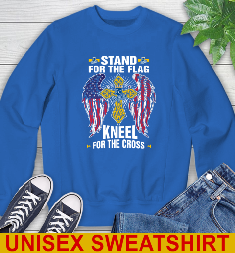 MLB Baseball Kansas City Royals Stand For Flag Kneel For The Cross Shirt Sweatshirt - Image 12