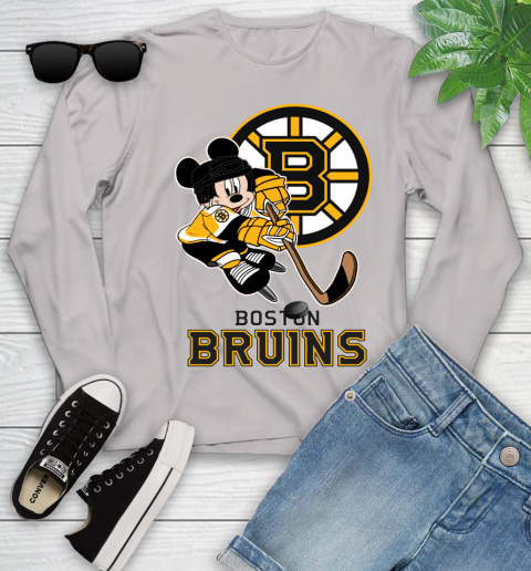 NHL Boston Bruins Mickey Mouse Disney Hockey T Shirt Youth Long Sleeve 12
