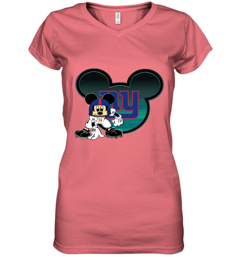 NFL New York Giants Mickey Mouse Disney Football T Shirt rrY8GZoJq7Q women v neck t shirt 39 95 151514 front coral