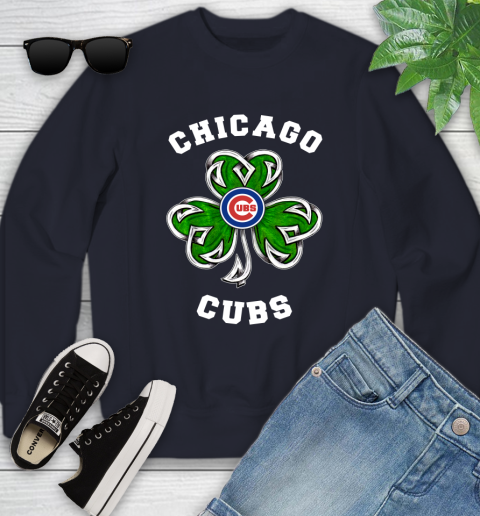 MLB Chicago Cubs Three Leaf Clover St Patrick's Day Baseball Sports Youth Sweatshirt 2