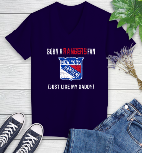 NHL New York Rangers Hockey Loyal Fan Just Like My Daddy Shirt Women's V-Neck T-Shirt 3