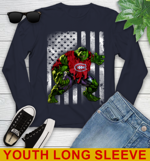 Montreal Canadiens Hulk Marvel Avengers NHL Hockey American Flag Youth Long Sleeve 2