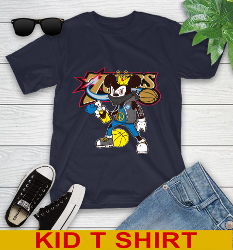 Philadelphia 76ers NBA Basketball Mickey Peace Sign Sports Youth T-Shirt 3